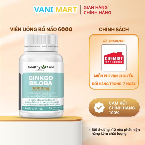 Viên Uống Bổ Não Ginkgo Biloba 6000 Healthy Care 60 Viên