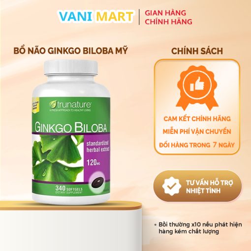 Bổ Não Ginkgo Biloba With Trunature Mỹ 340 Viên