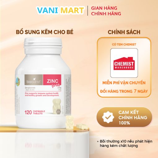 Bioisland Zinc Bổ Sung Kẽm Cho Bé 120 Viên Màu đỏ