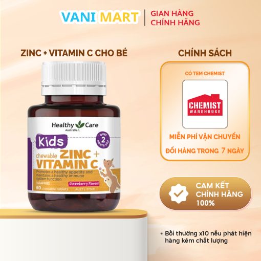 Viên Nhai Bổ Sung Kẽm Zinc + Vitamin C Healthy Care 60 Viên