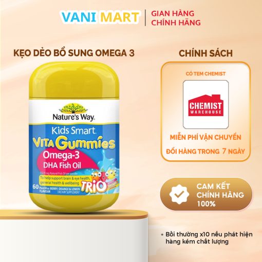 Kẹo Dẻo Kids Smart Vita Gummies Omega 3 Dha Fish Oil Nature's Way 60 Viên