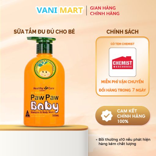 Sữa Tắm Đu Đủ Healthy Care Paw Paw Baby Shampoo Wash 500ml