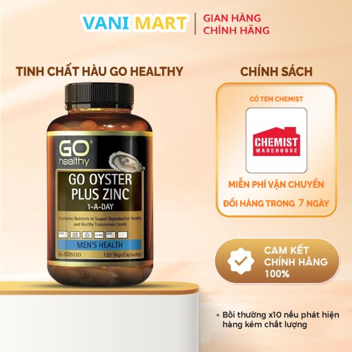 Tinh Chất Hàu Sinh Lý Nam Go Healthy Oyster Plus Zinc 1 A Day Úc 120 Viên