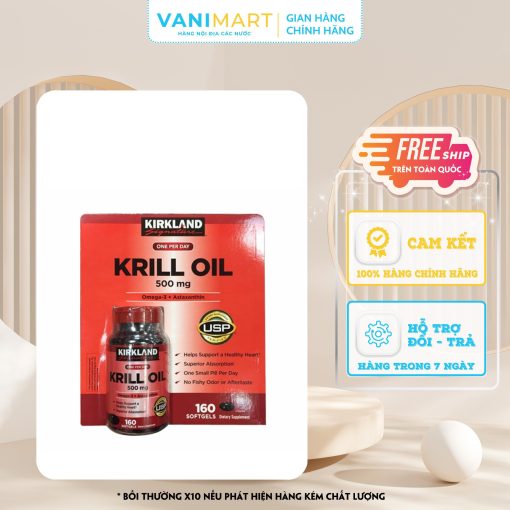 Thực phẩm chức năng Dầu nhuyễn thể Kirkland Krill Oil 500mg 160 viên của Mỹ