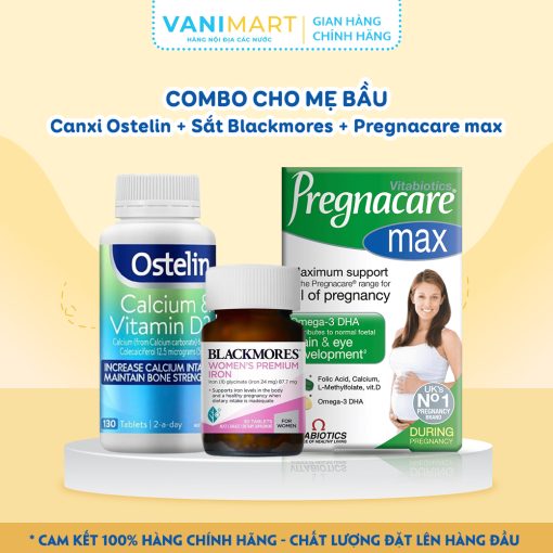 Combo cho mẹ bầu Canxi Ostelin + Sắt bầu Blackmores + Pregnacare max