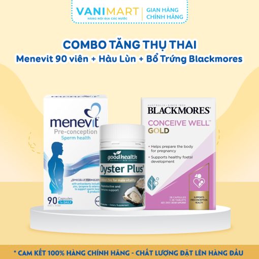 Combo Tăng thụ thai Menevit 90 viên + Hàu Lùn + Bổ Trứng Blackmores