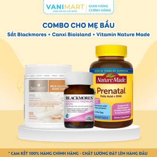 Combo cho mẹ bầu Sắt Blackmores + Canxi Bioisland + Vitamin Nature Made