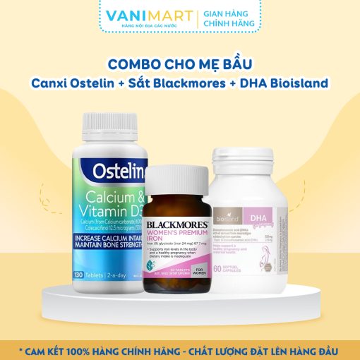 Combo cho mẹ bầu Canxi Ostelin + Sắt Blackmores + DHA Bioisland